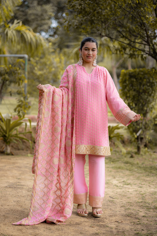Blush Pink Georgette Embroidered Suit Set with Dupatta
