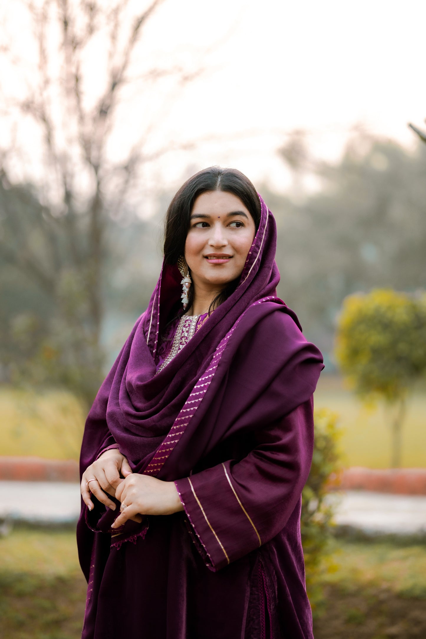 Royal Plum Velvet Suit Set with Embroidered Detailing