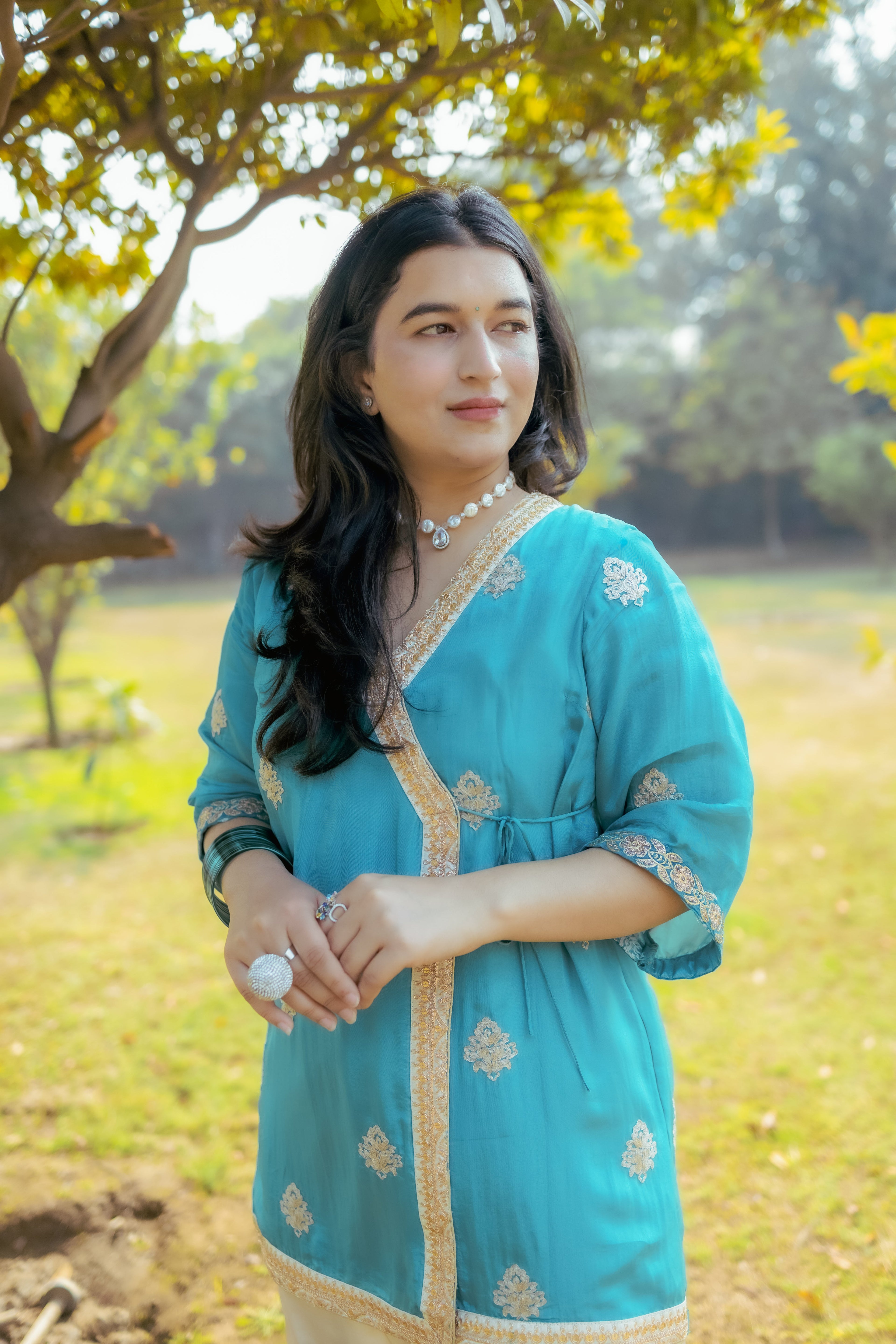 Elegant Teal Mashru Silk Suit Set with Gold Embroidery