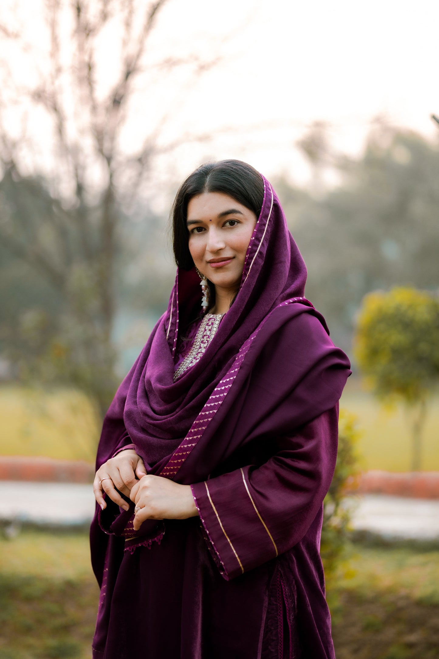 Royal Plum Velvet Suit Set with Embroidered Detailing