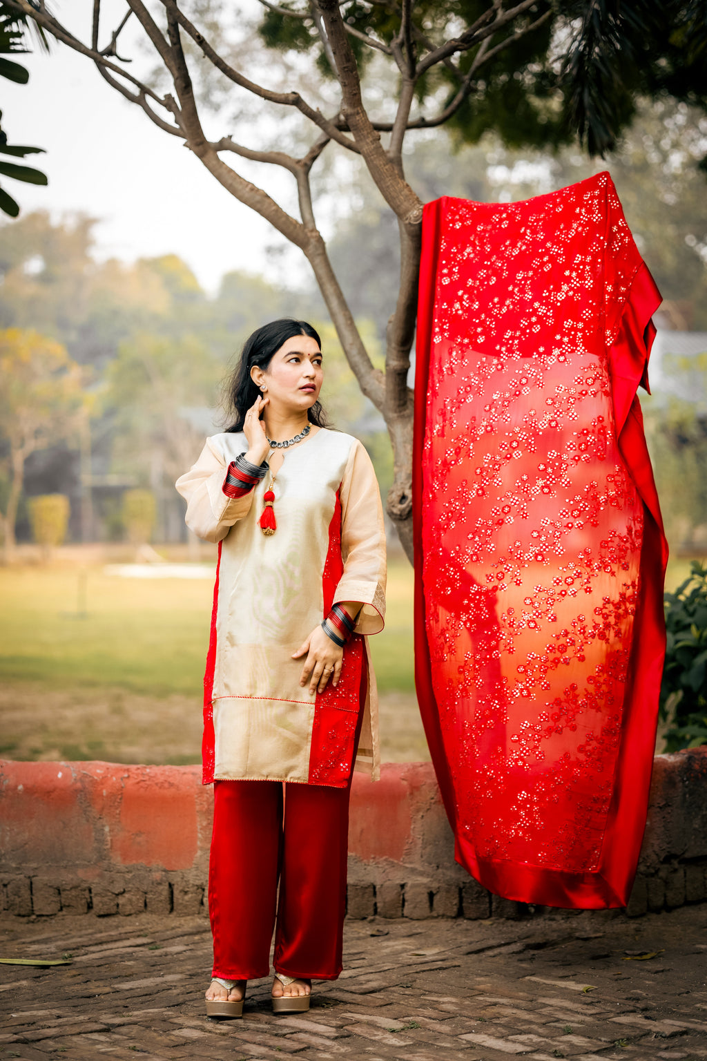 Radiant Red Georgette Embroidered Suit Set with Dupatta