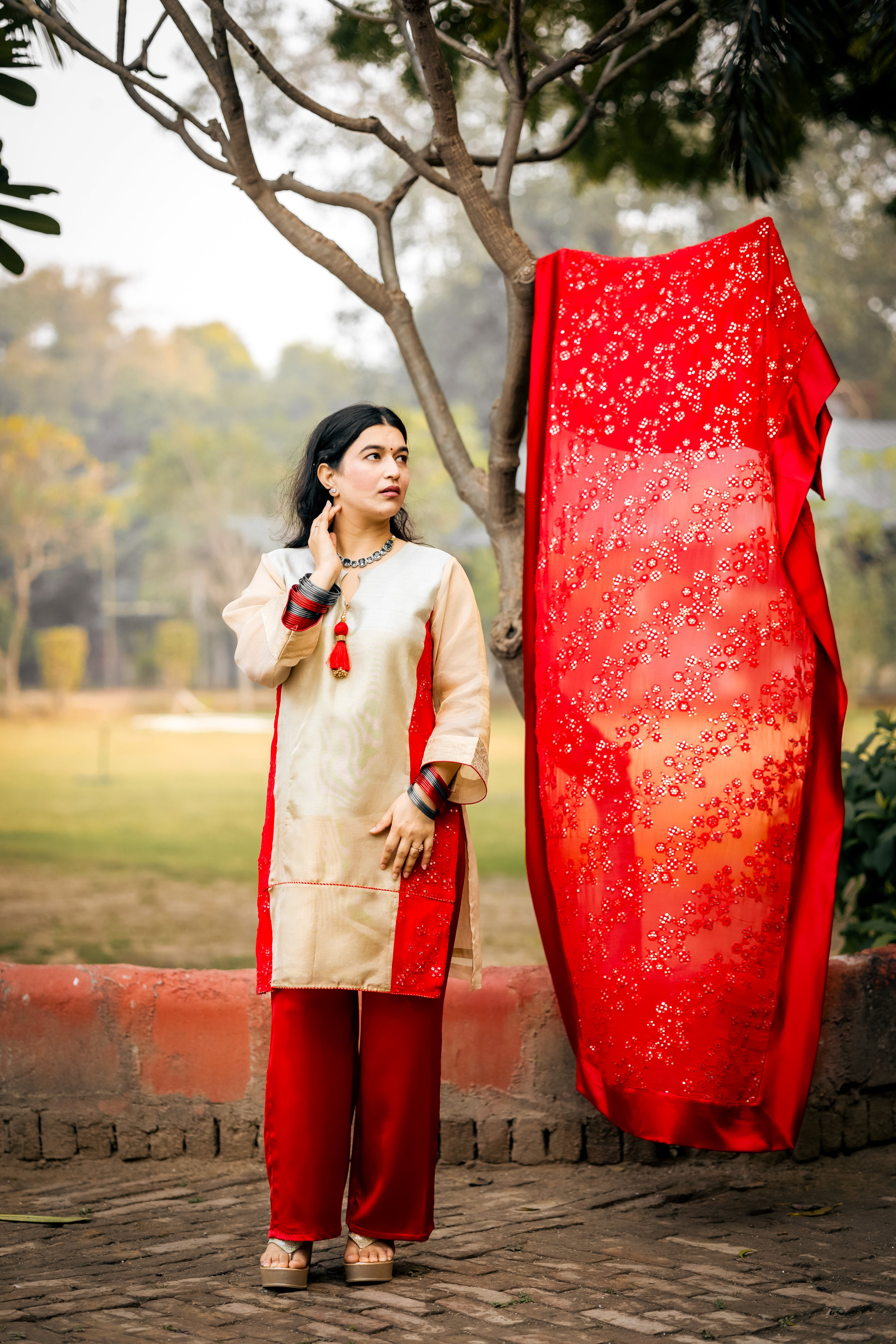 Radiant Red Georgette Embroidered Suit Set with Dupatta