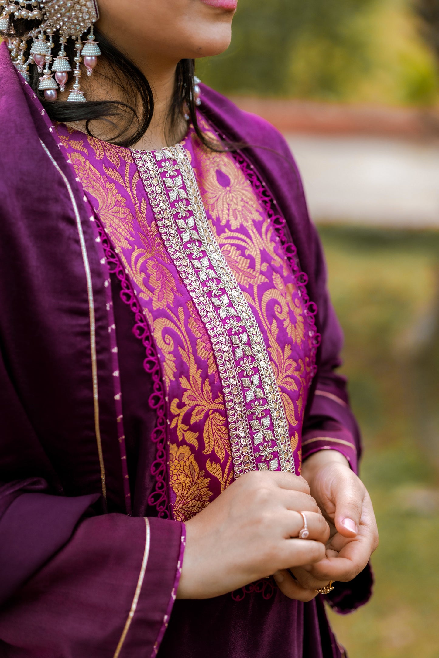 Royal Plum Velvet Suit Set with Embroidered Detailing