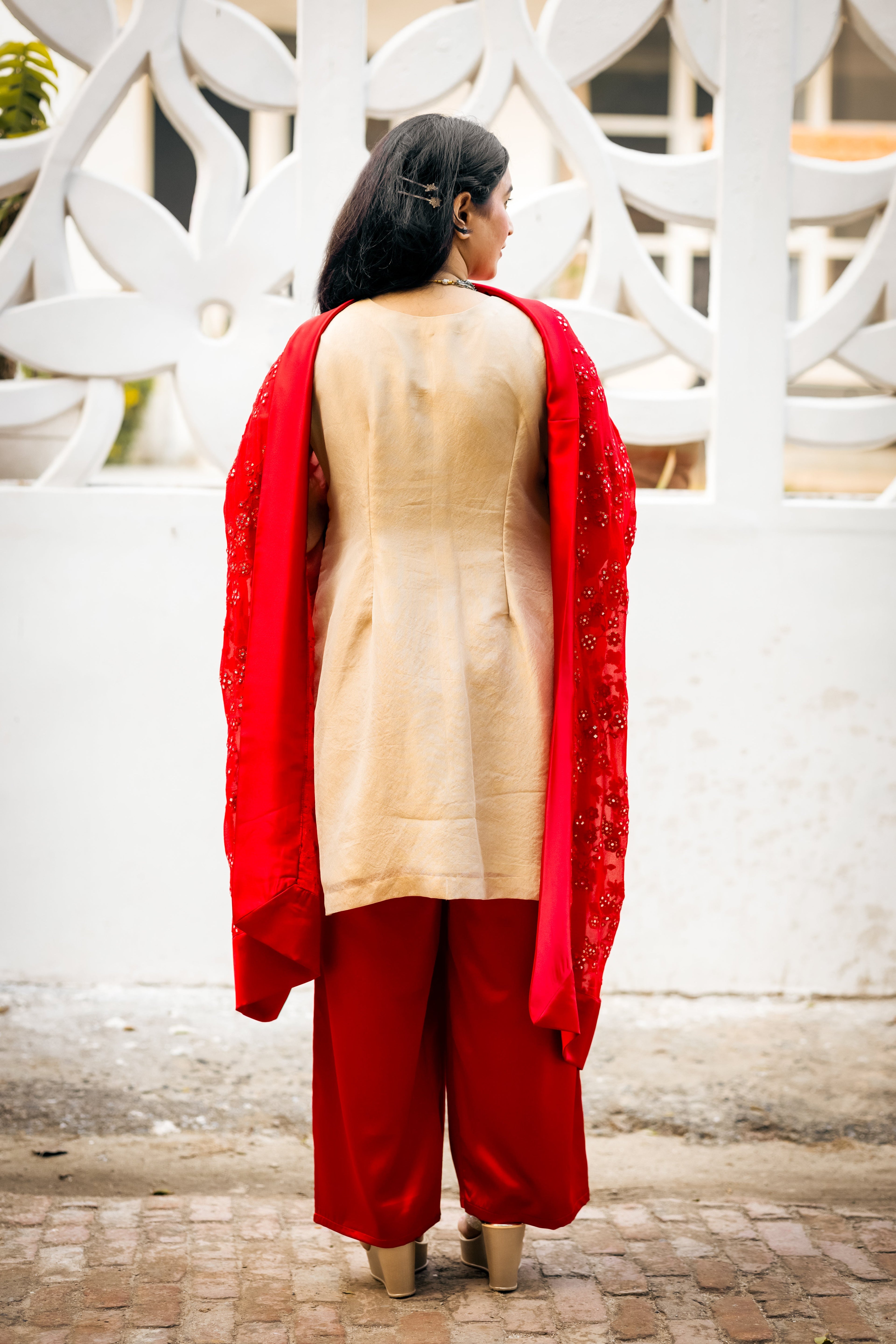 Radiant Red Georgette Embroidered Suit Set with Dupatta