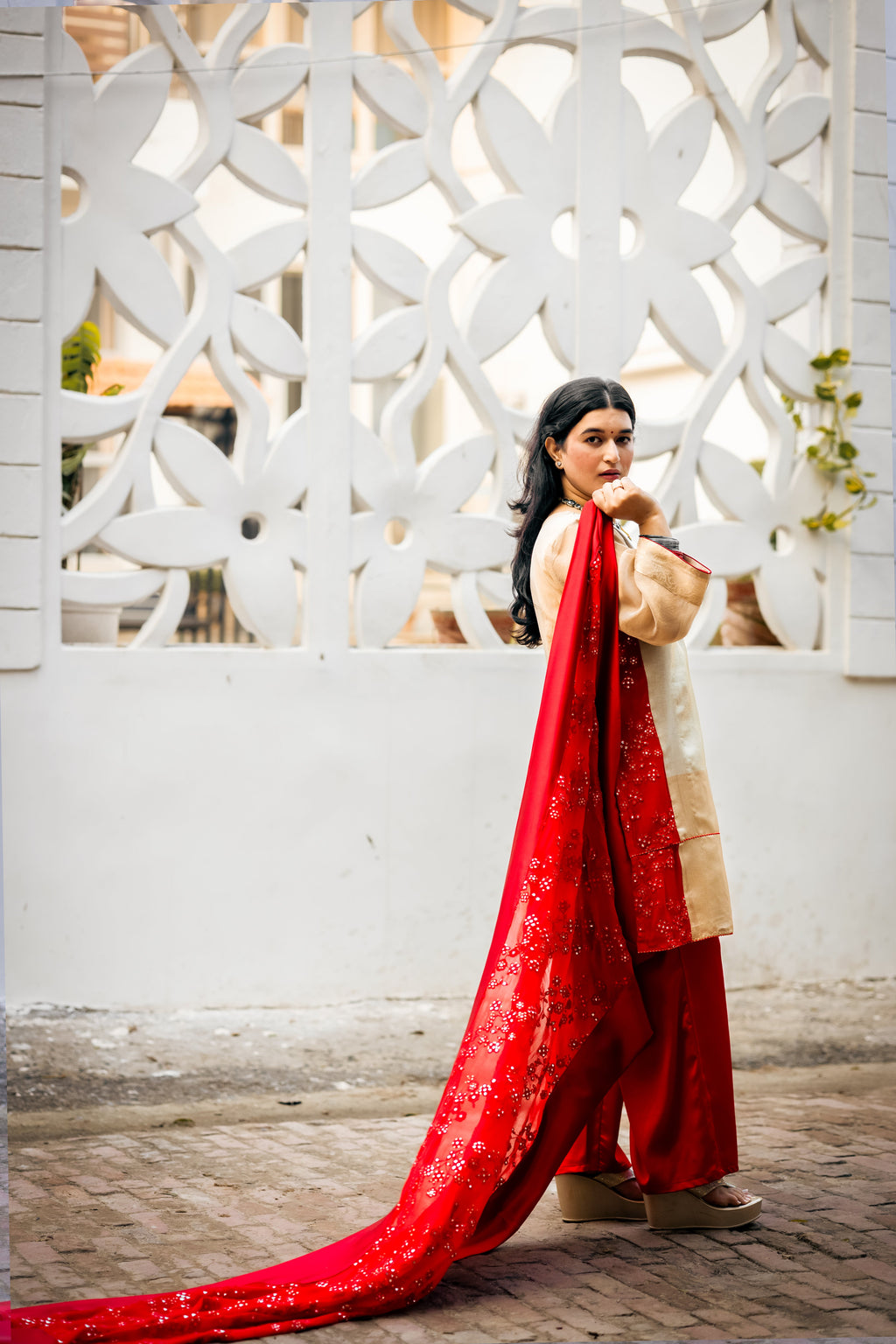 Radiant Red Georgette Embroidered Suit Set with Dupatta
