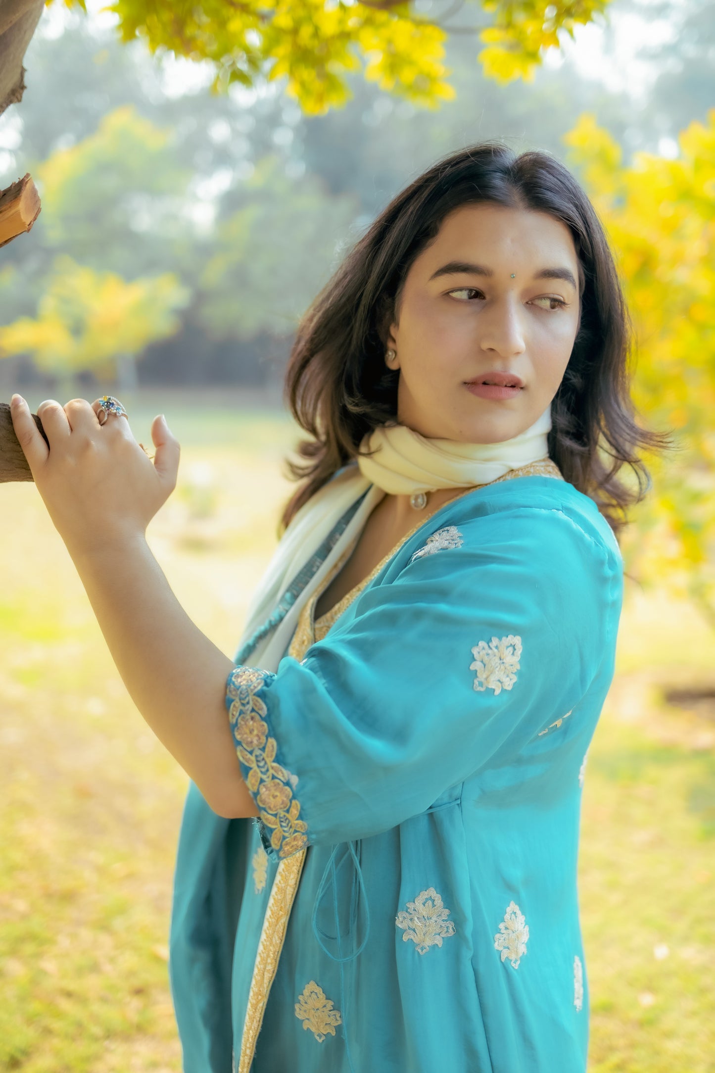 Elegant Teal Mashru Silk Suit Set with Gold Embroidery