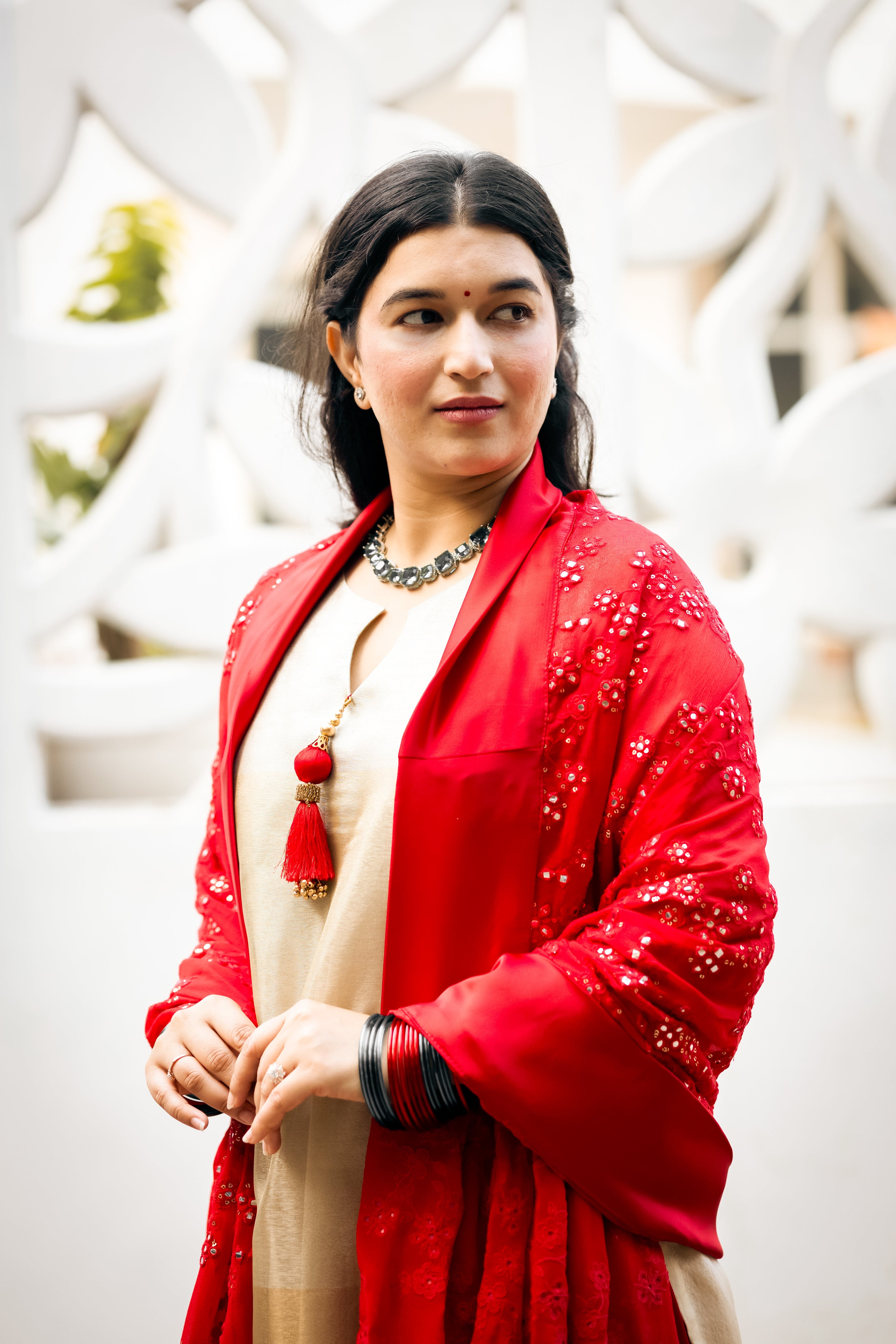 Radiant Red Georgette Embroidered Suit Set with Dupatta