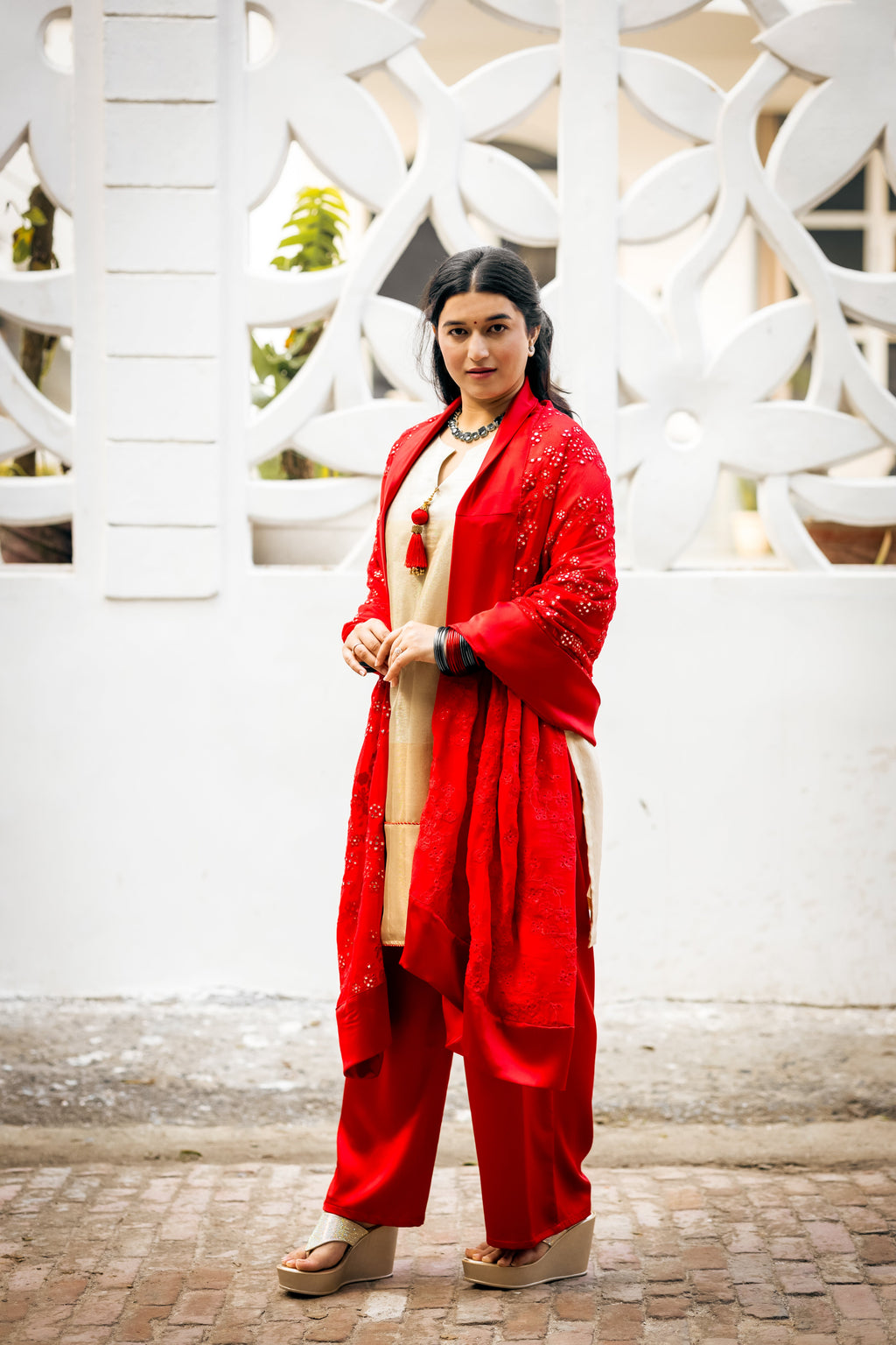 Radiant Red Georgette Embroidered Suit Set with Dupatta