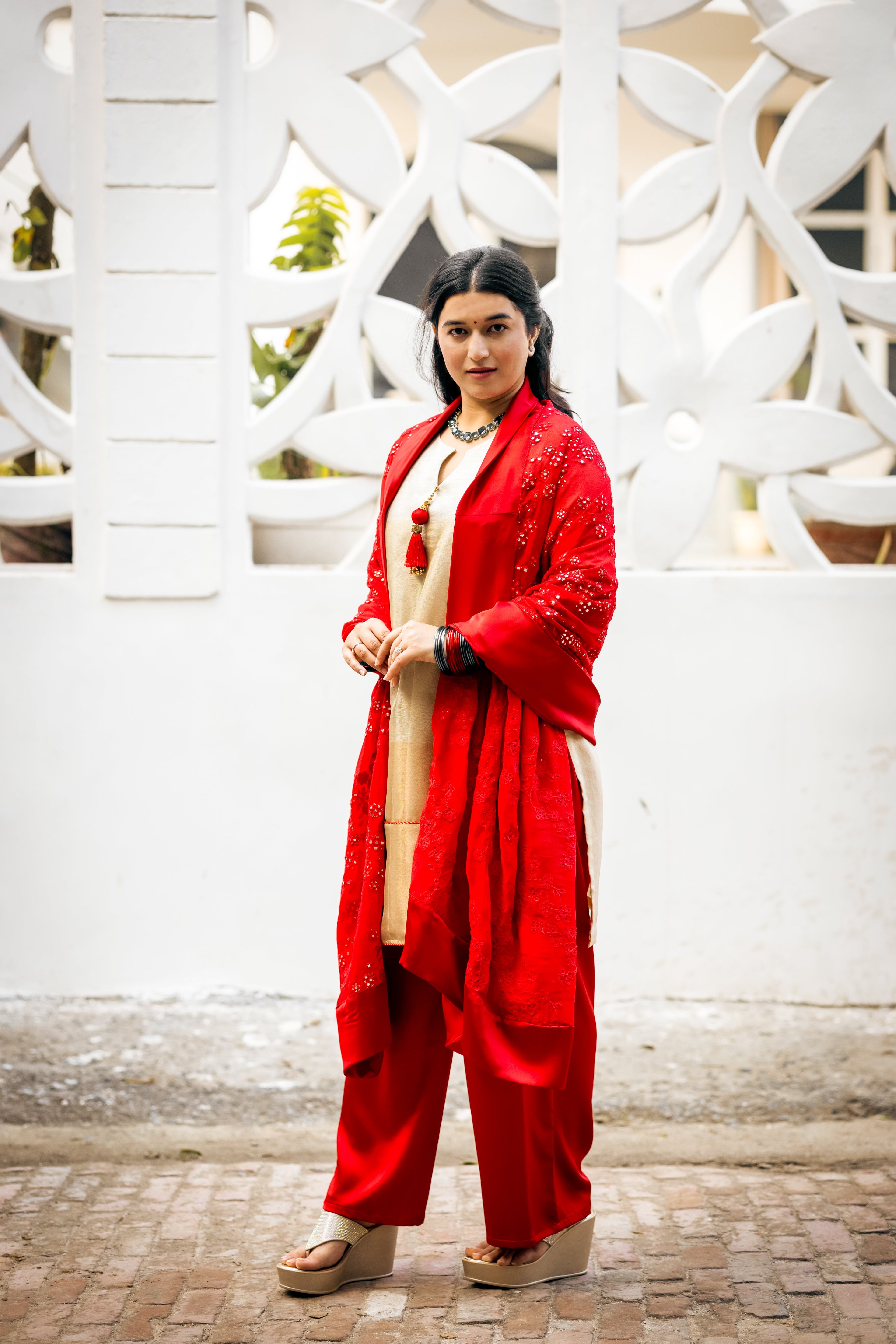 Radiant Red Georgette Embroidered Suit Set with Dupatta