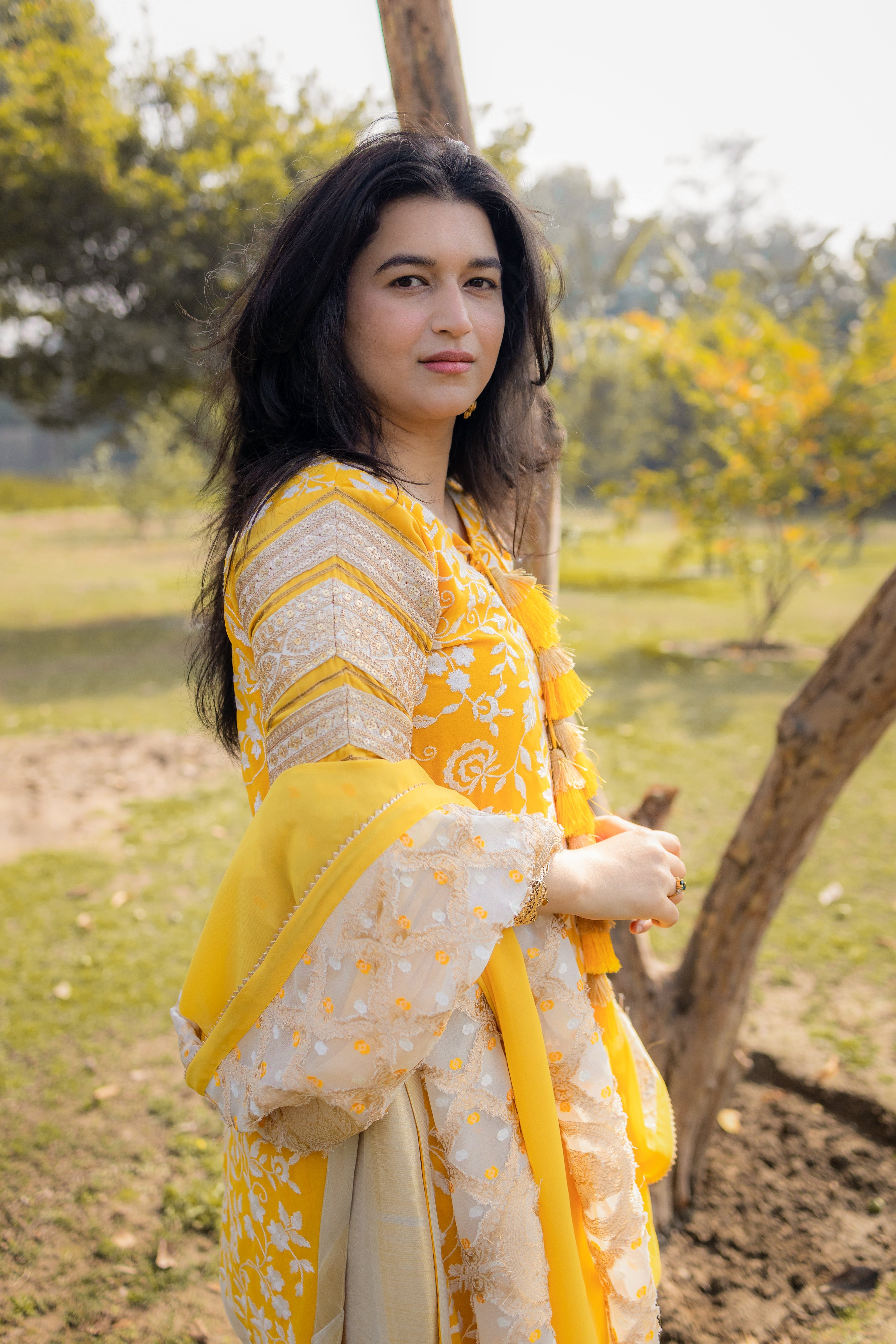 Sunshine Elegance Yellow Parsi Work Suit Set