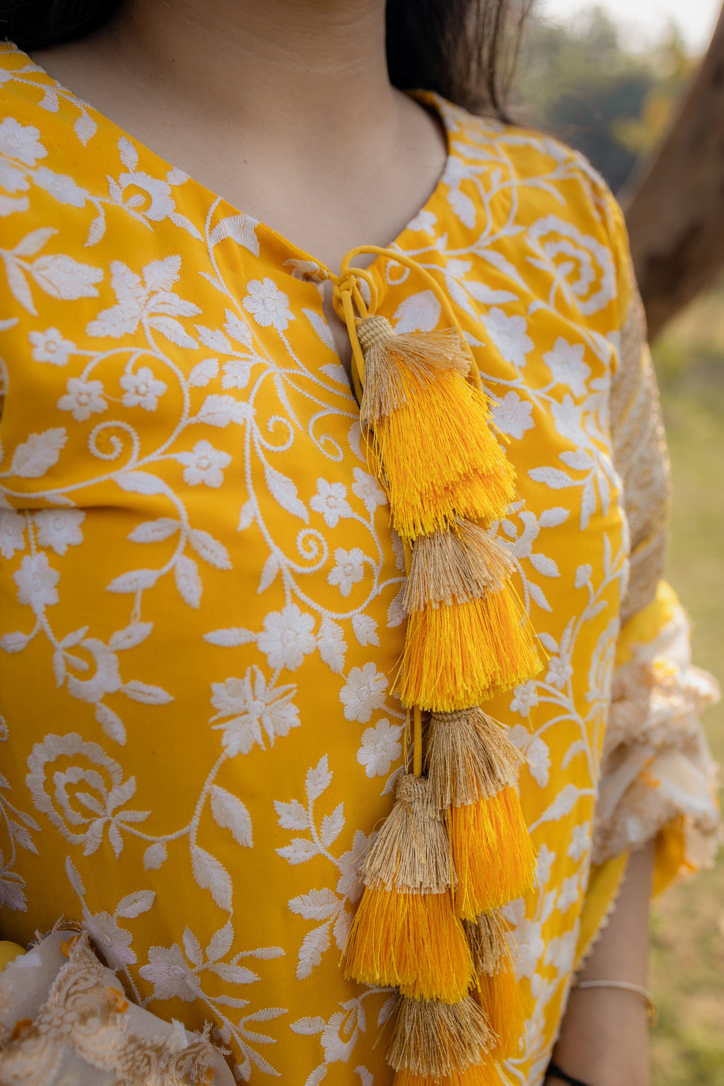 Sunshine Elegance Yellow Parsi Work Suit Set