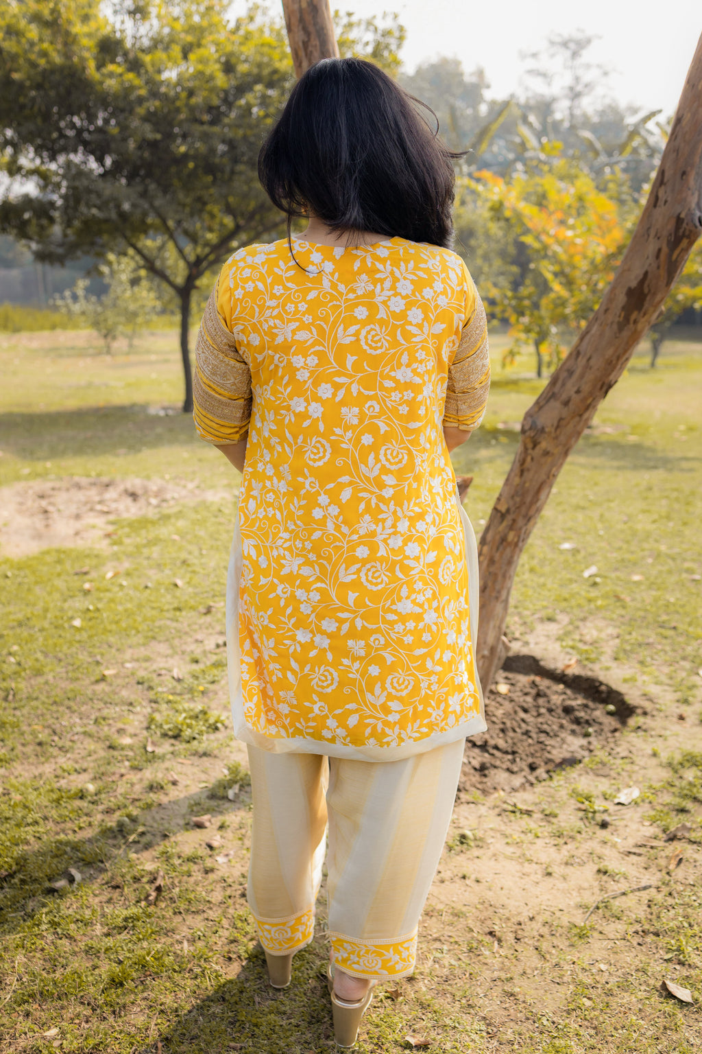 Sunshine Elegance Yellow Parsi Work Suit Set