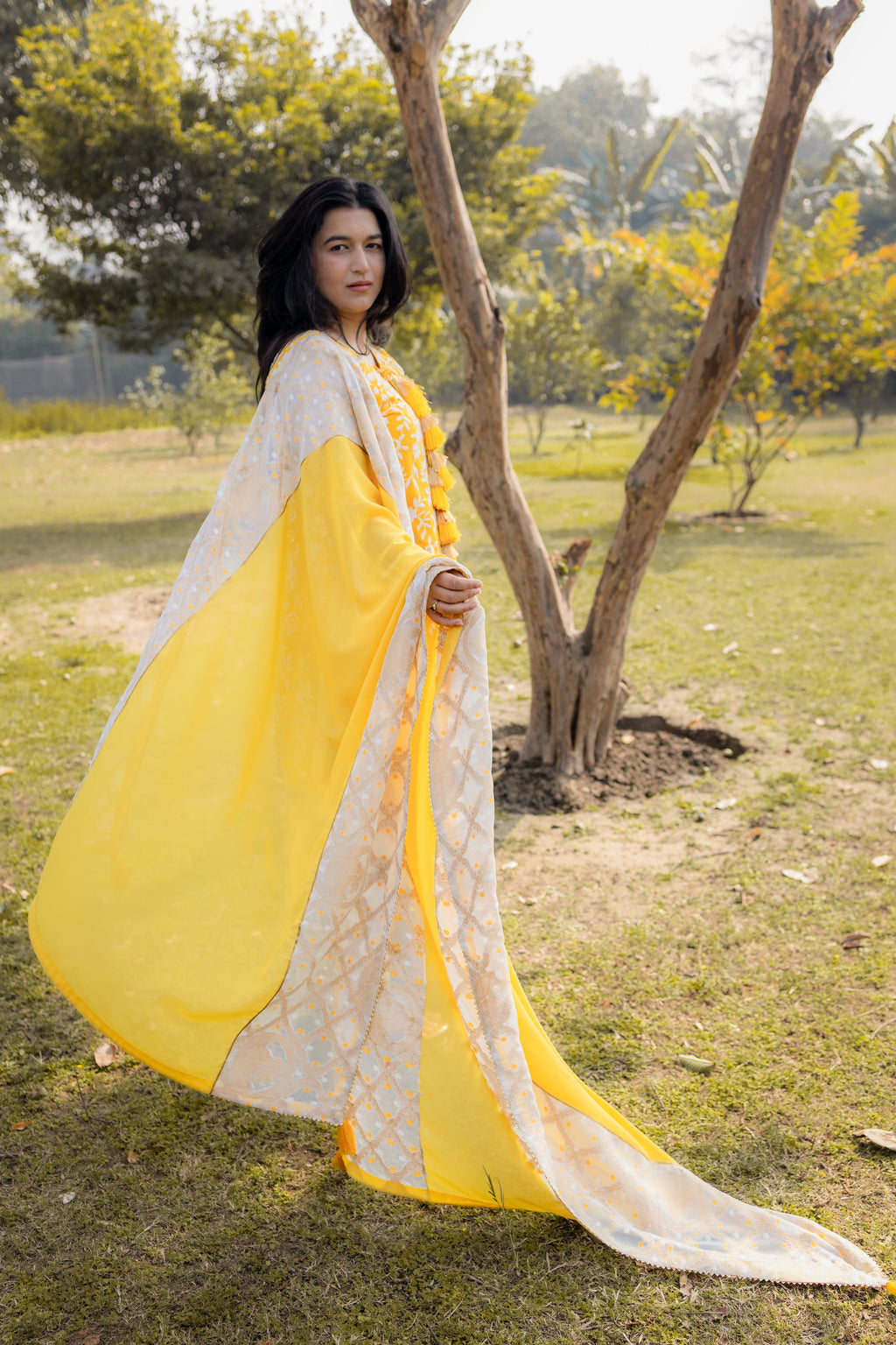 Sunshine Elegance Yellow Parsi Work Suit Set