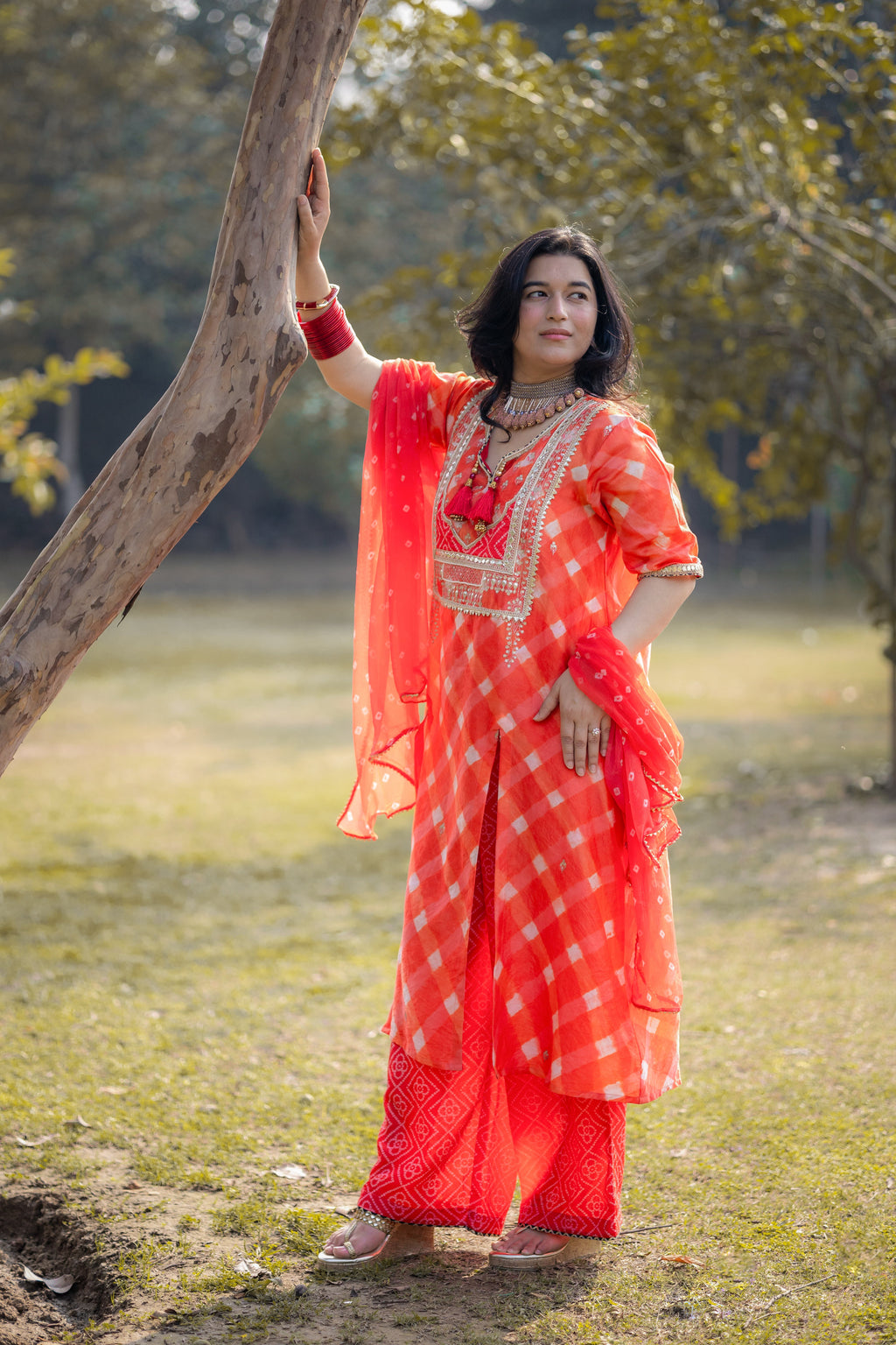 Sunset Glow Chanderi Sui Set with Hand Embroidery & Dupatta