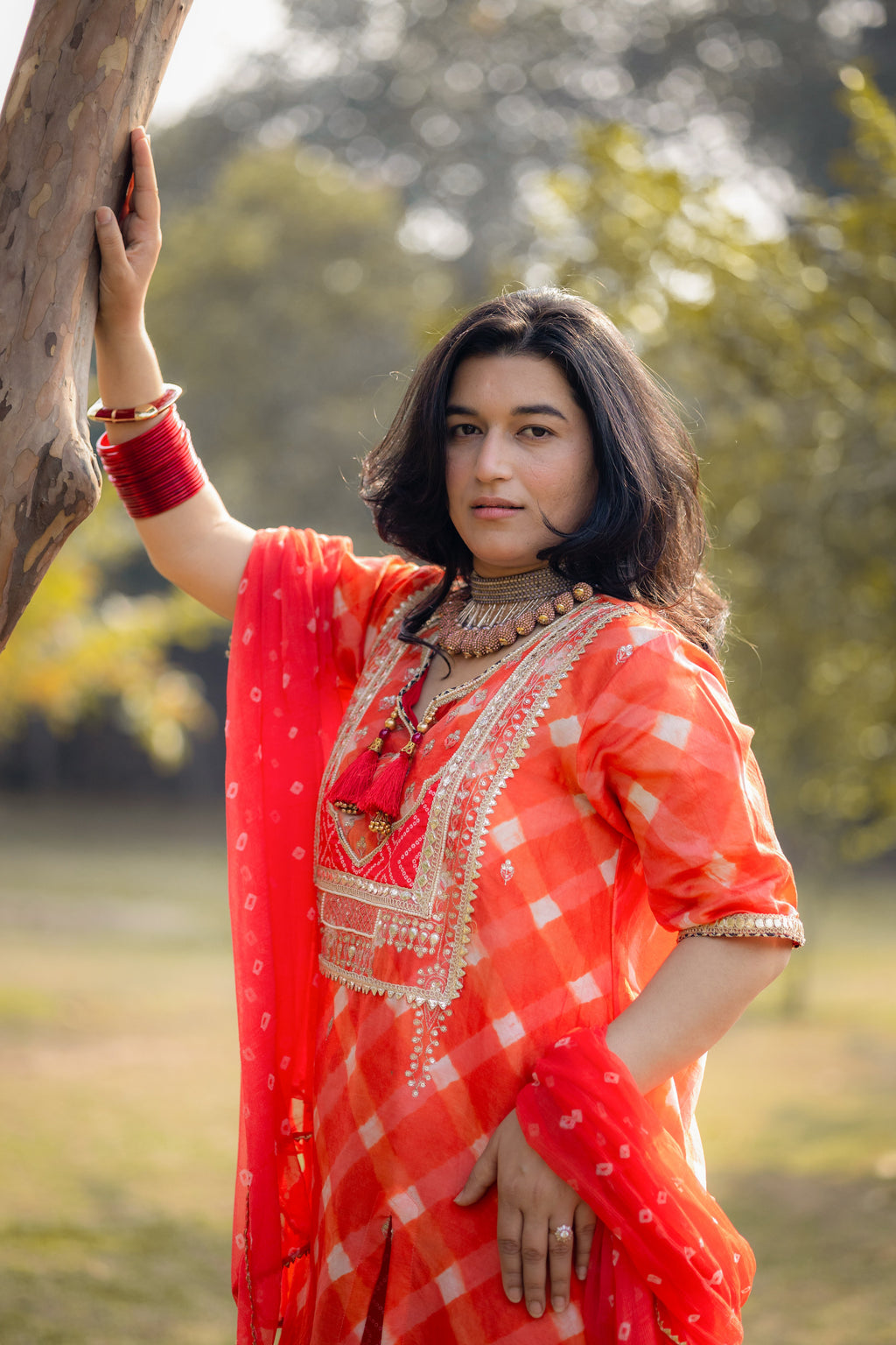 Sunset Glow Chanderi Sui Set with Hand Embroidery & Dupatta