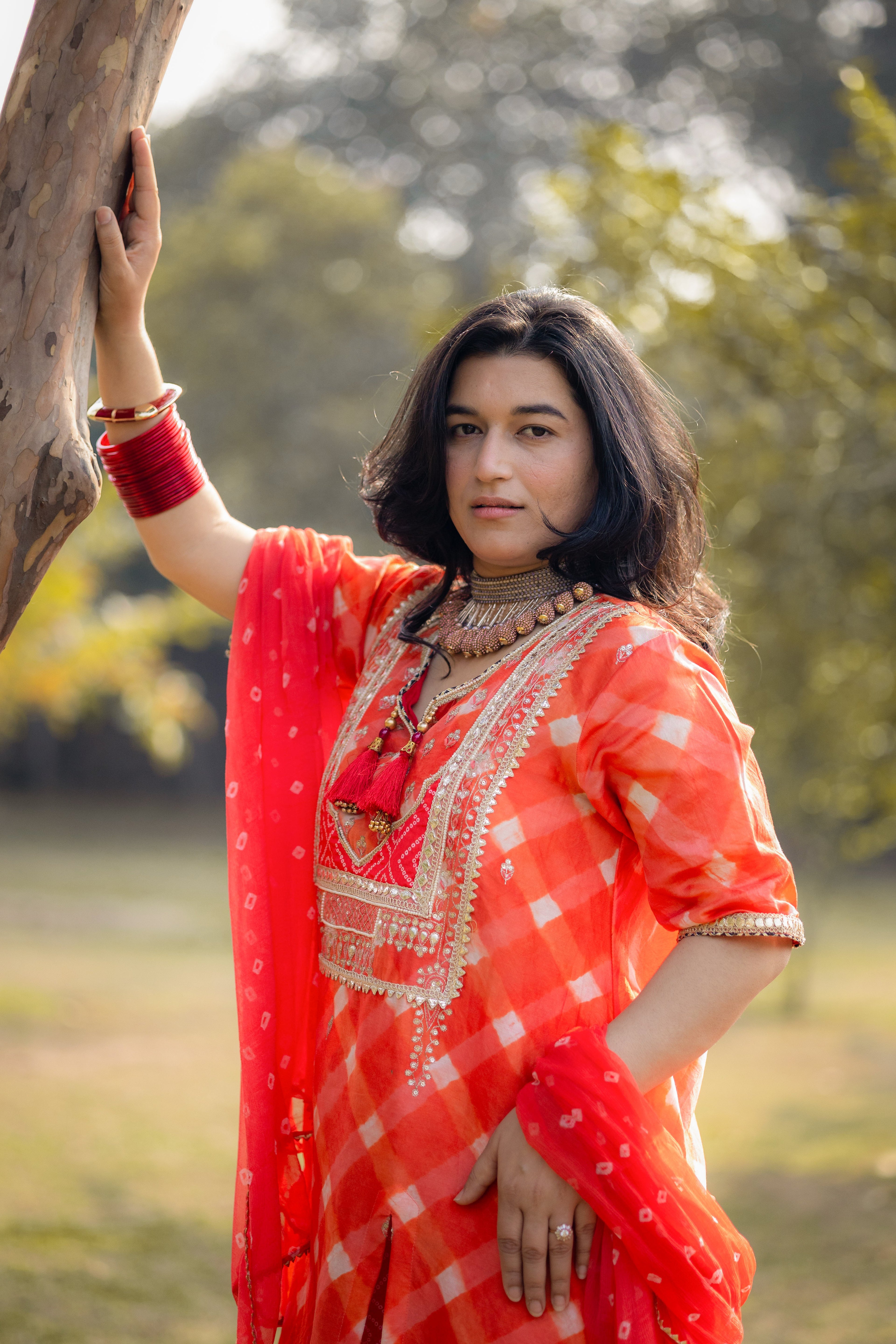 Sunset Glow Chanderi Sui Set with Hand Embroidery & Dupatta