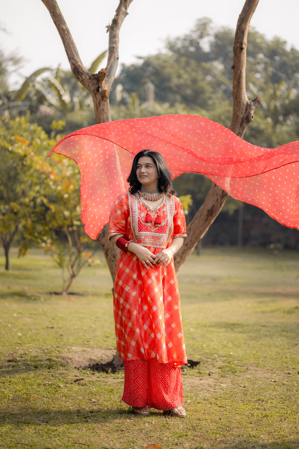 Sunset Glow Chanderi Sui Set with Hand Embroidery & Dupatta