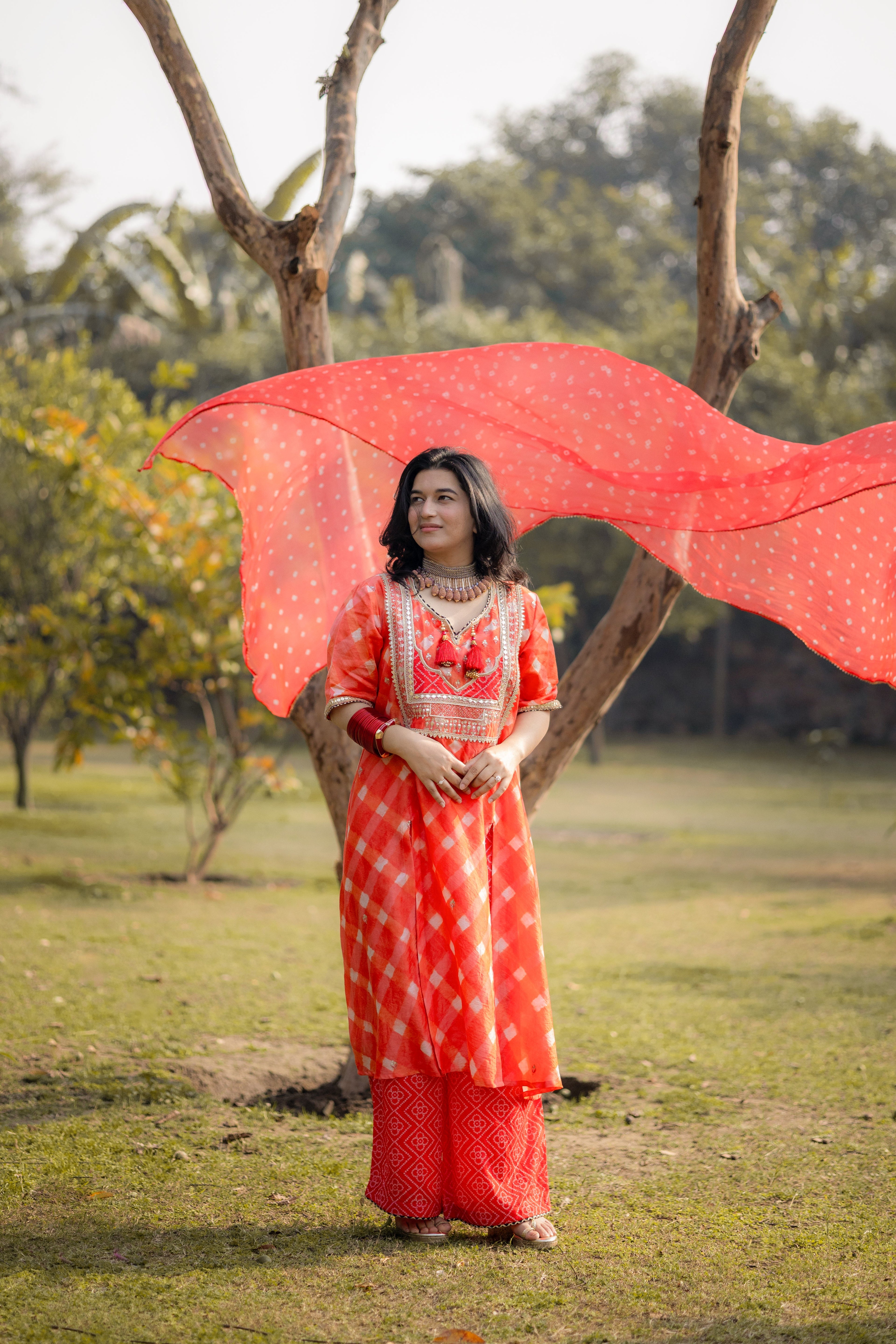 Sunset Glow Chanderi Sui Set with Hand Embroidery & Dupatta