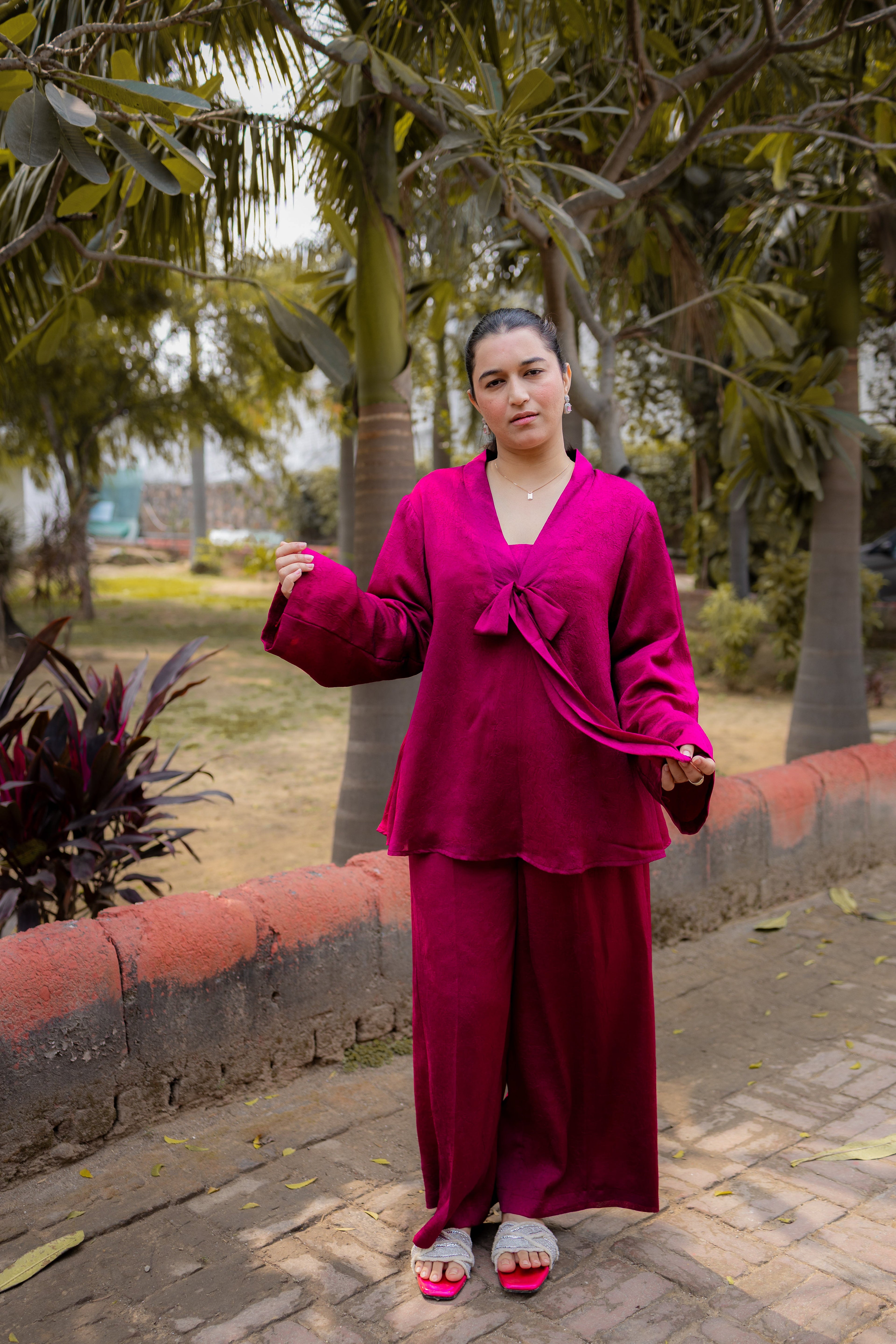 Wine Elegance Dola Silk Co-ord Set