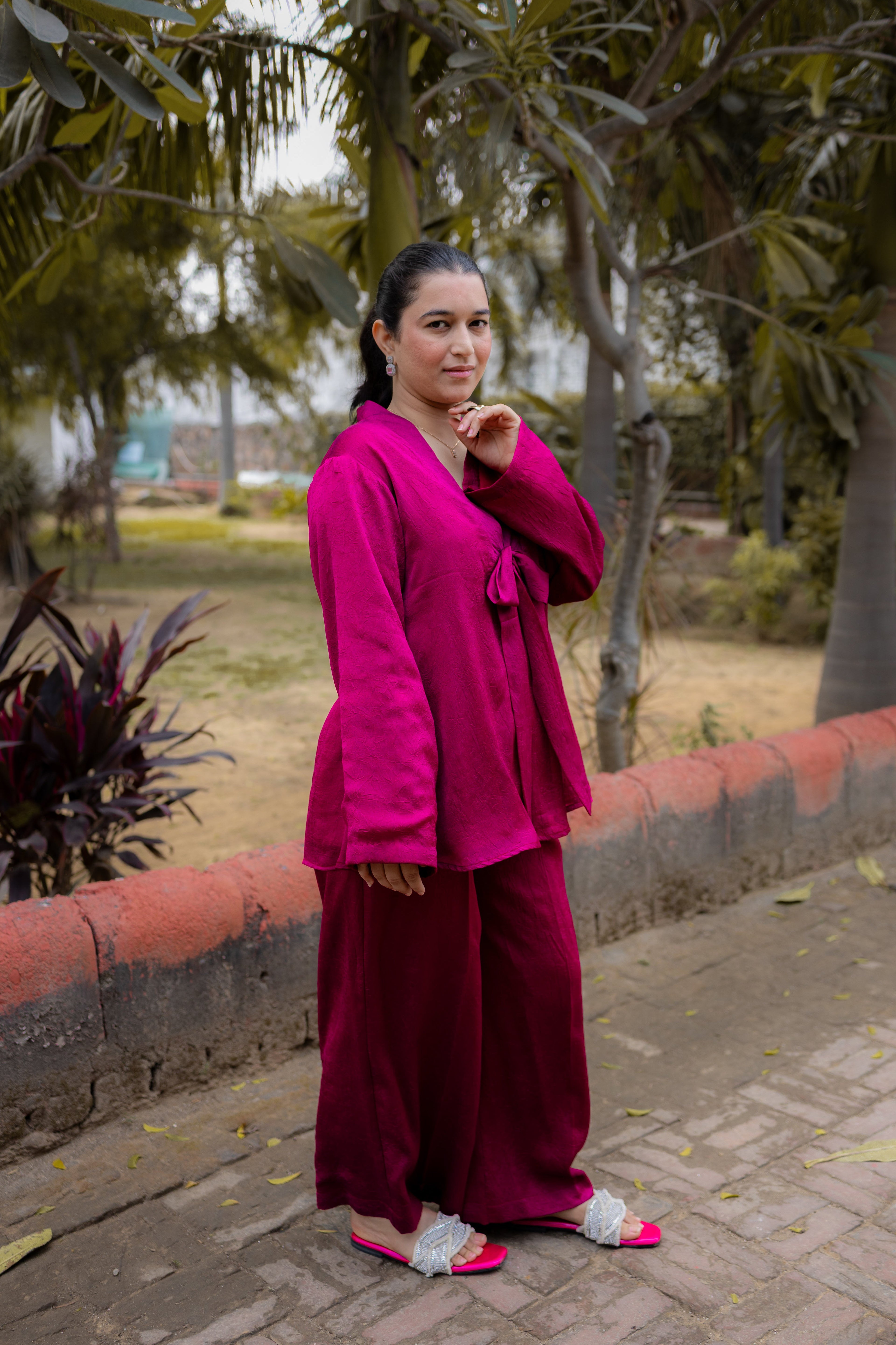 Wine Elegance Dola Silk Co-ord Set