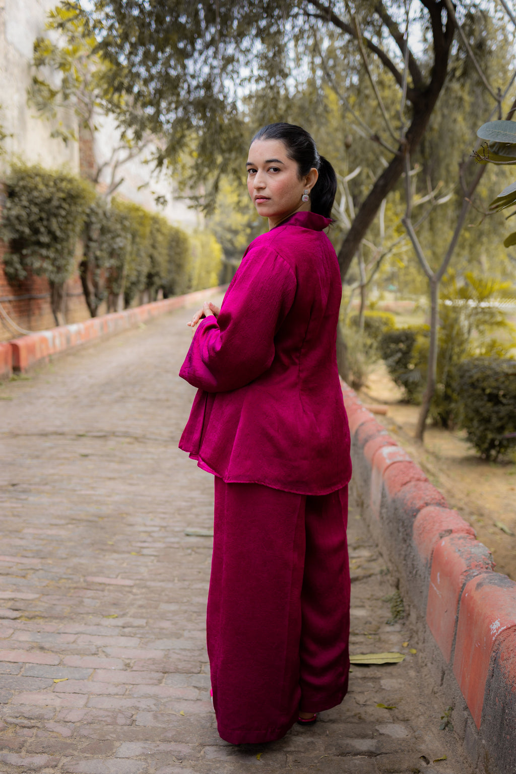 Wine Elegance Dola Silk Co-ord Set