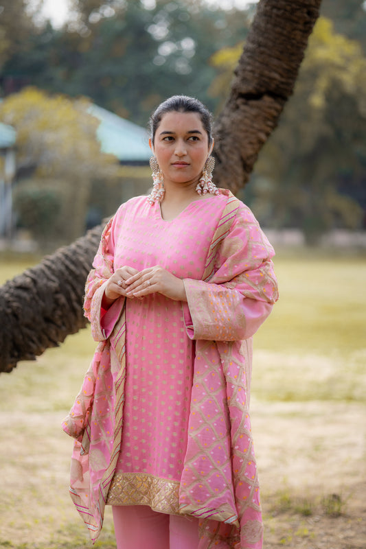 Blush Pink Georgette Embroidered Suit Set with Dupatta