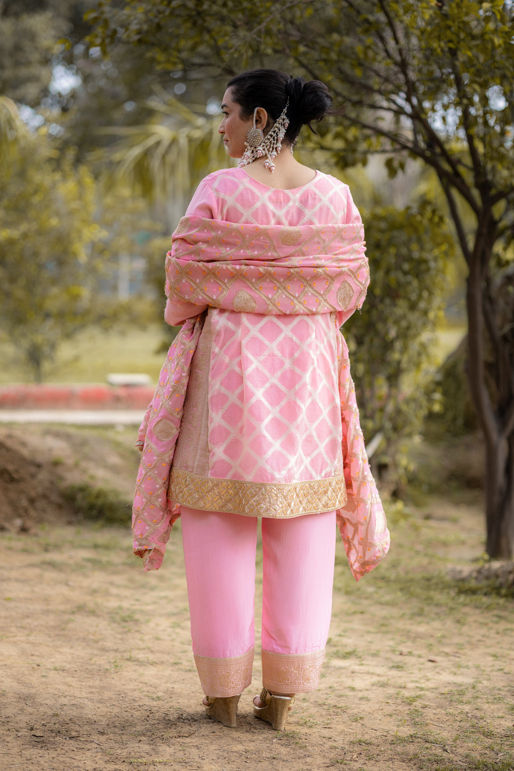 Blush Pink Georgette Embroidered Suit Set with Dupatta