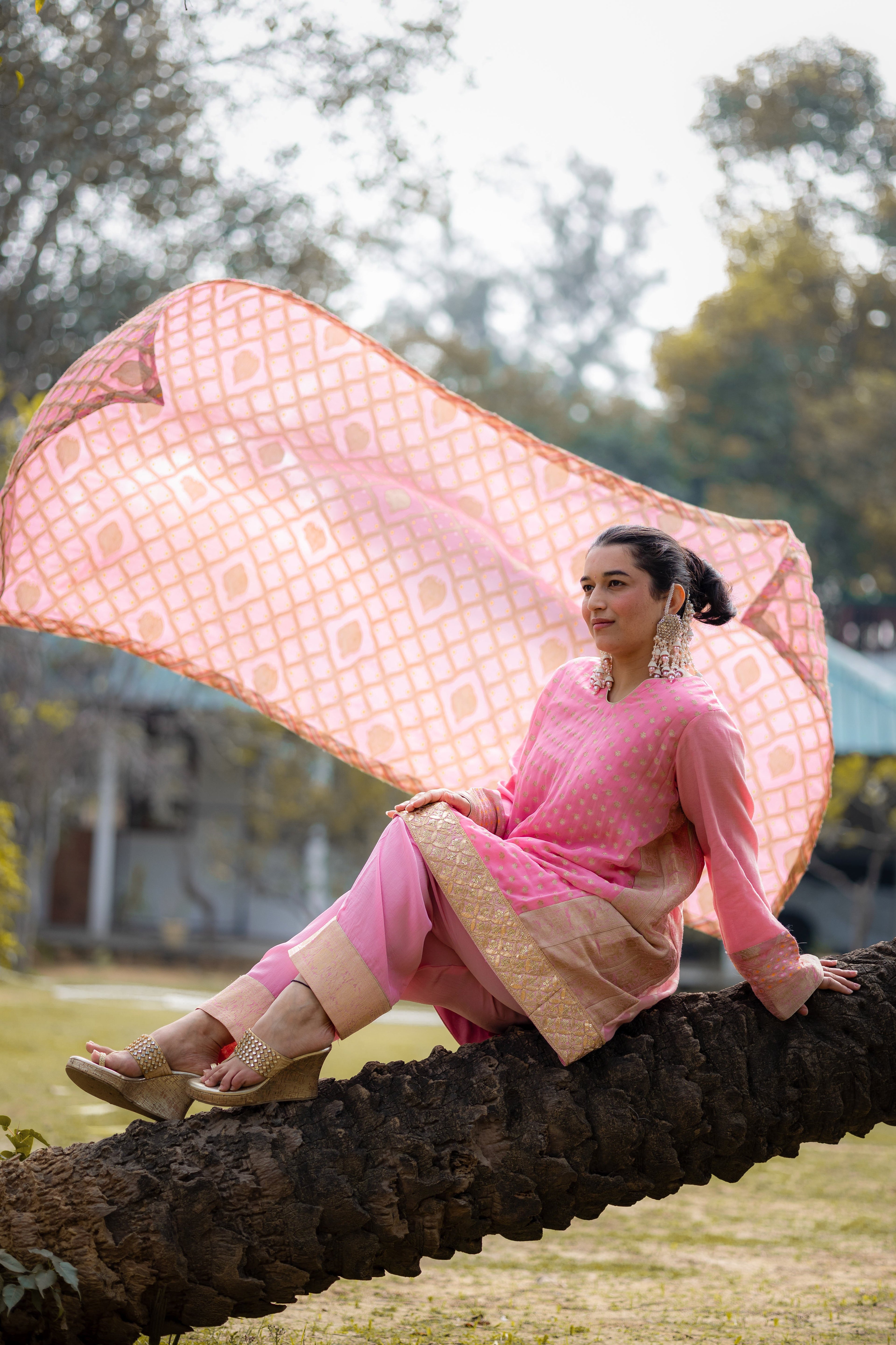 Blush Pink Georgette Embroidered Suit Set with Dupatta