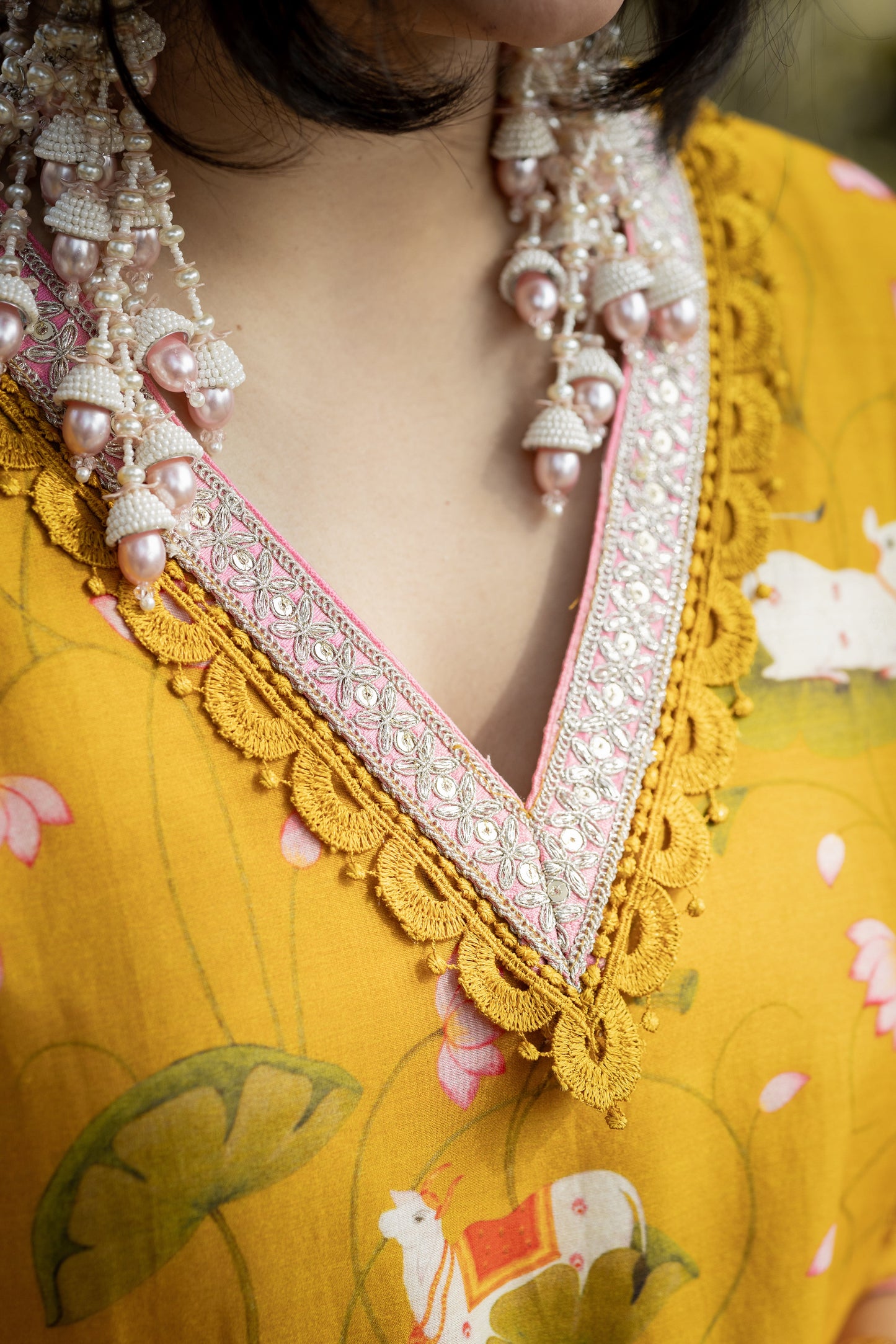 Mustard Floral Viscose Suit Set with Ombre Dupatta