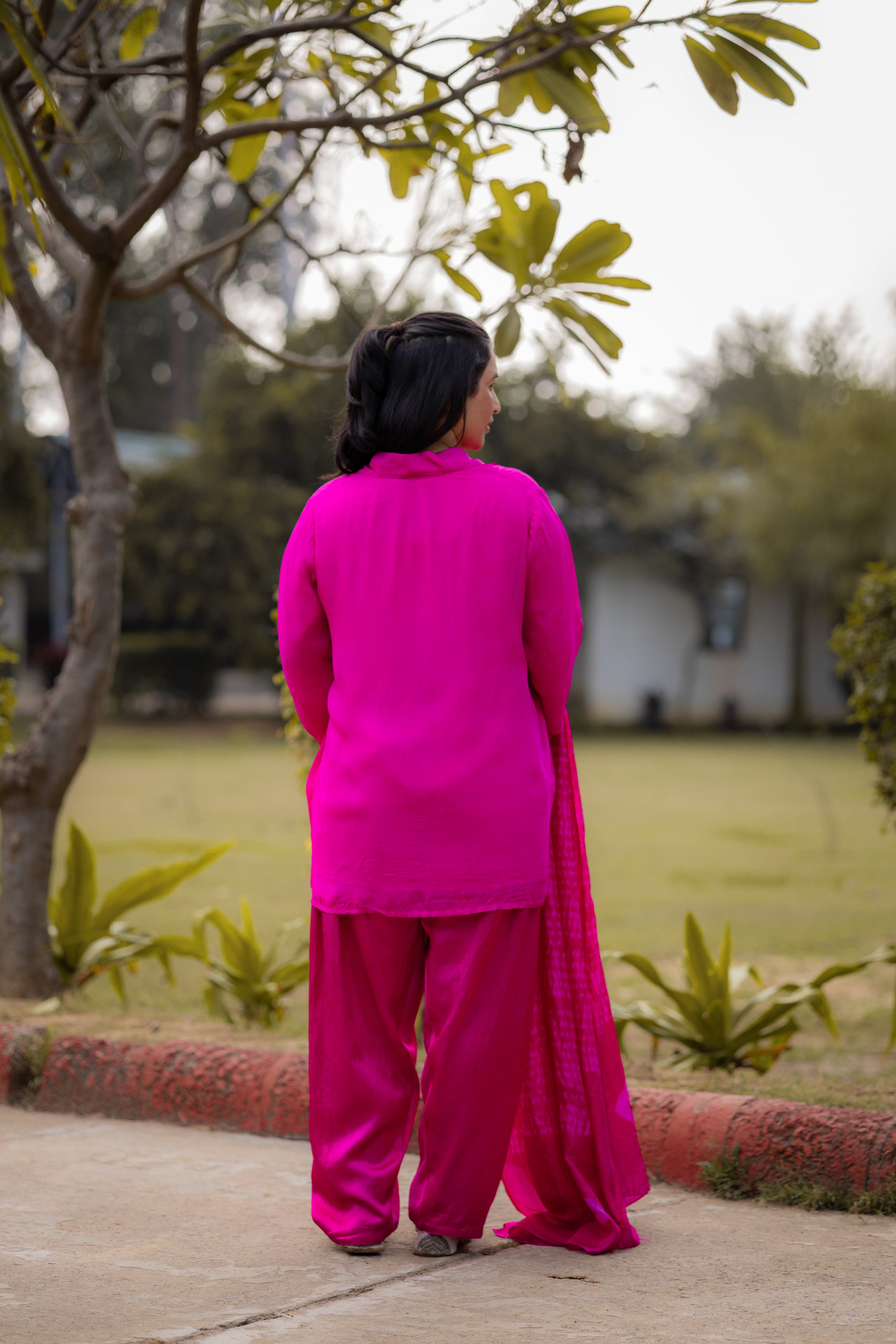 Radiant Rani Pink Silk Organza Kurta Set
