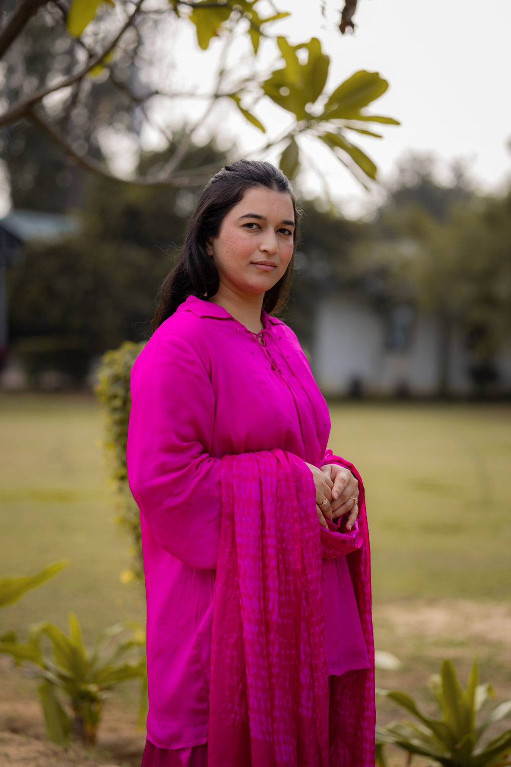 Radiant Rani Pink Silk Organza Kurta Set