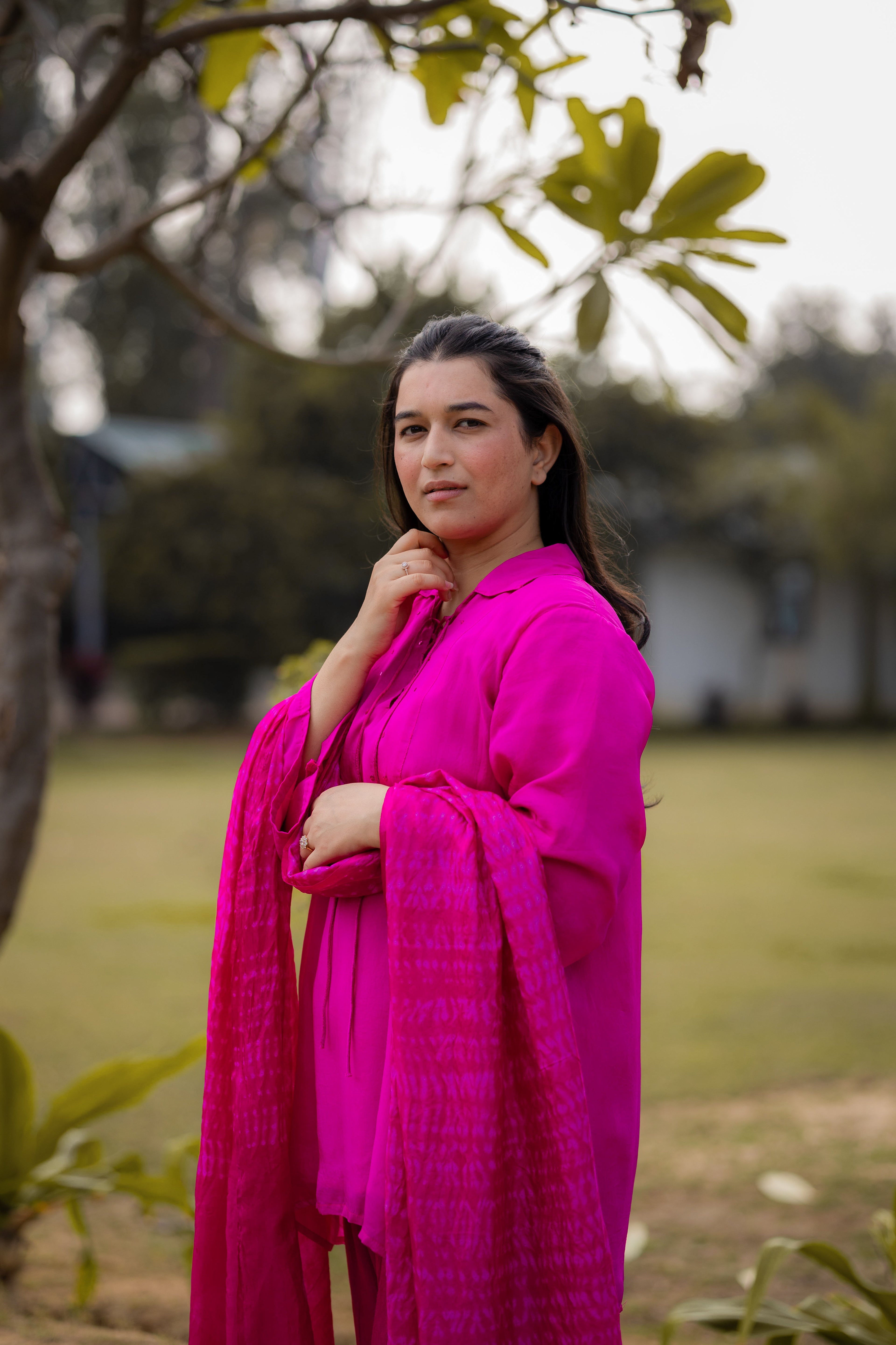 Radiant Rani Pink Silk Organza Kurta Set
