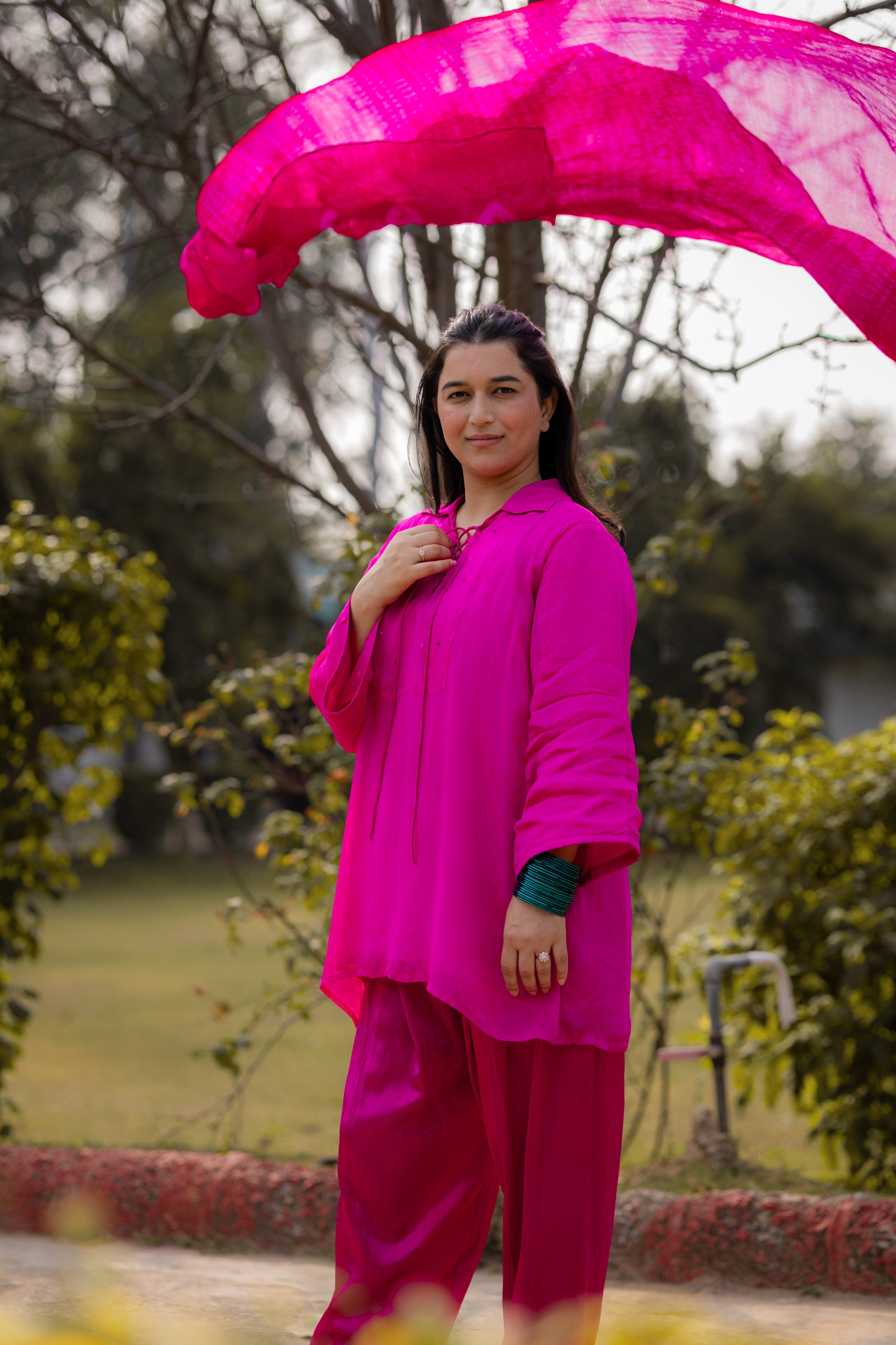 Radiant Rani Pink Silk Organza Kurta Set