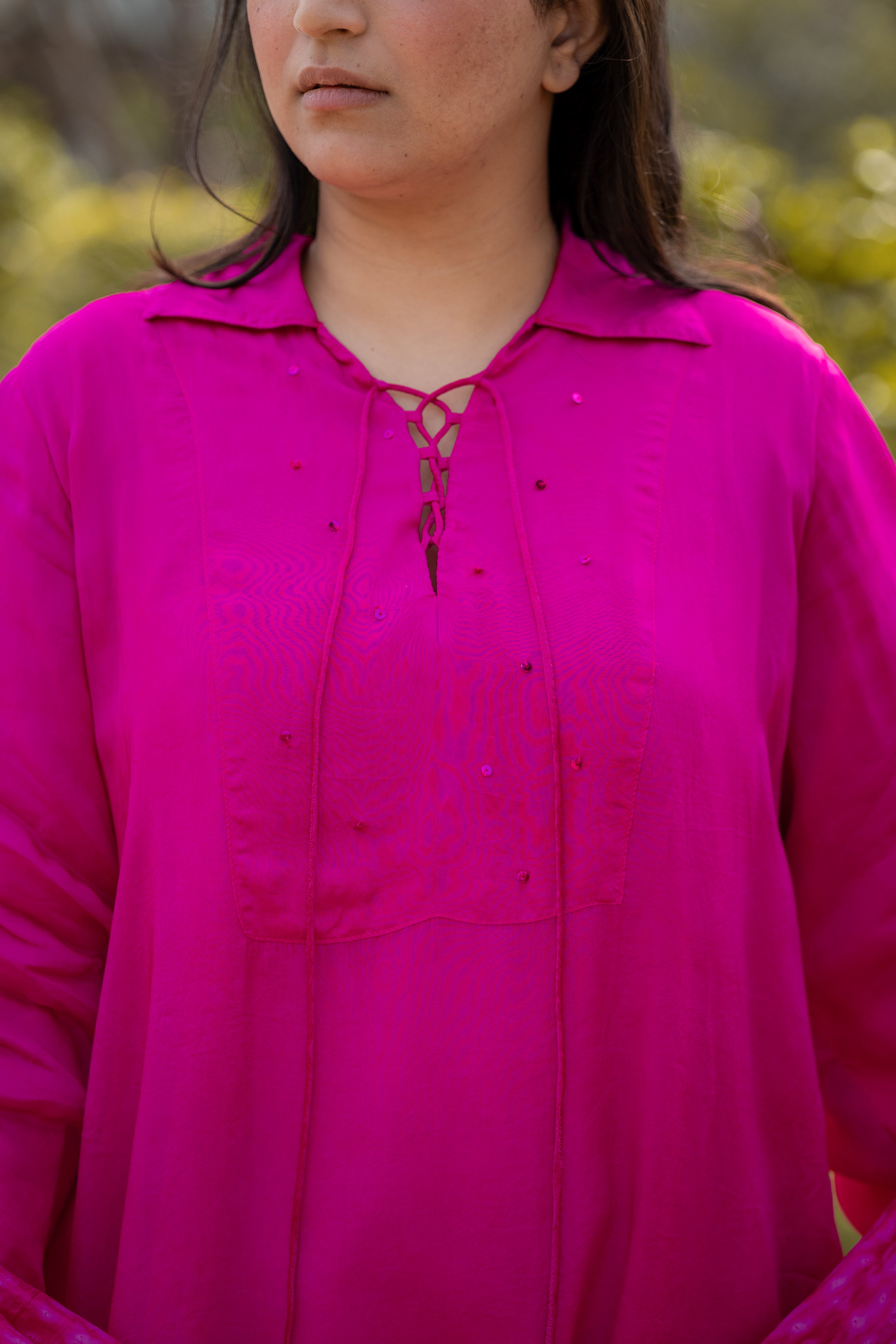 Radiant Rani Pink Silk Organza Kurta Set