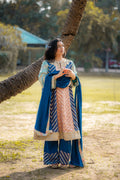 Royal Teal Muga Silk Suit Set with Zari Accents