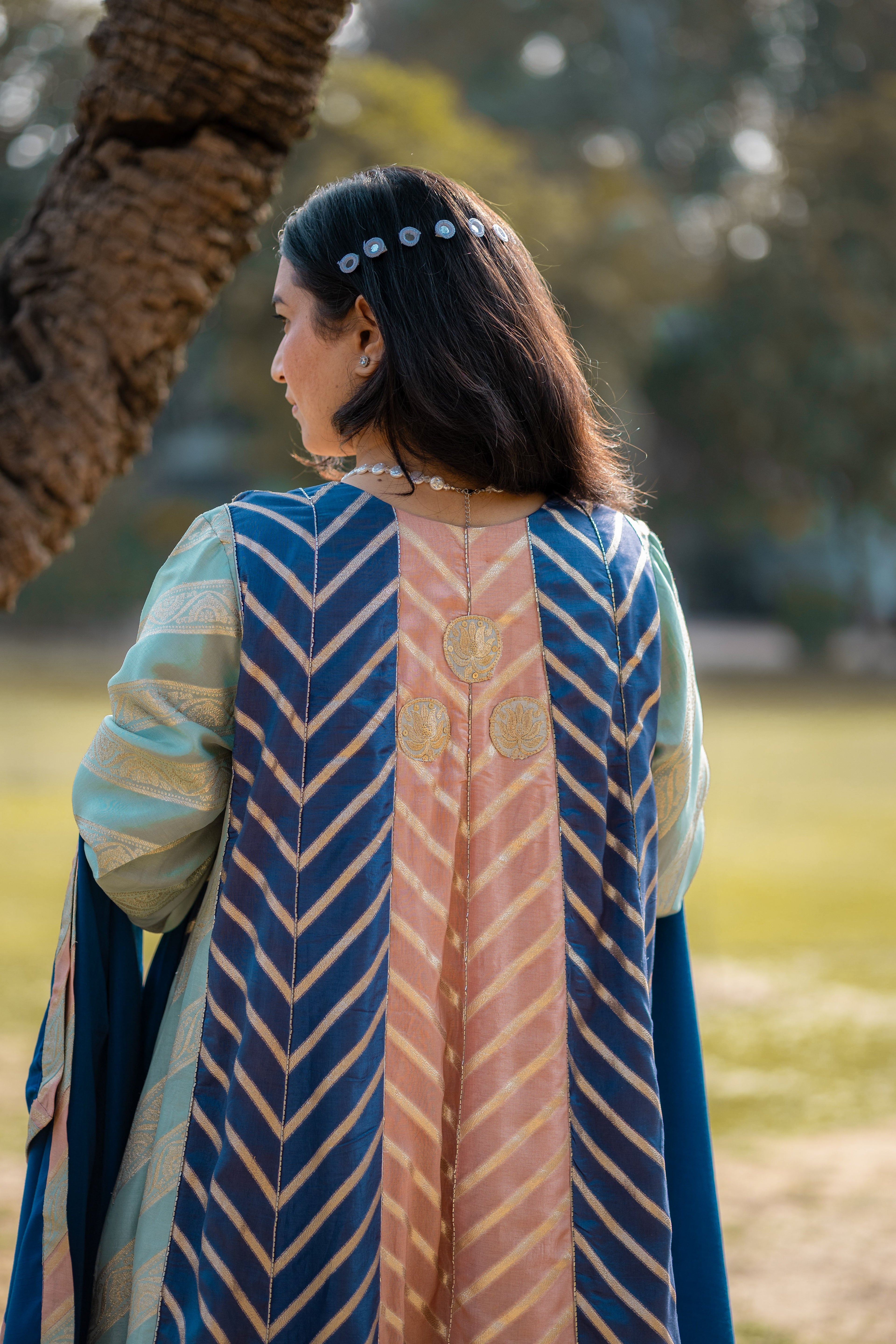 Royal Teal Muga Silk Suit Set with Zari Accents