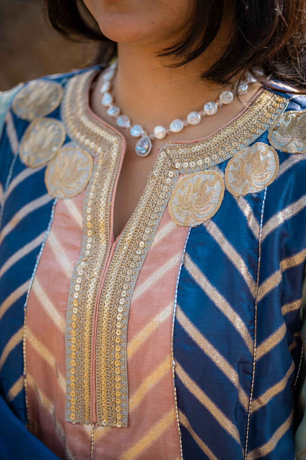 Royal Teal Muga Silk Suit Set with Zari Accents