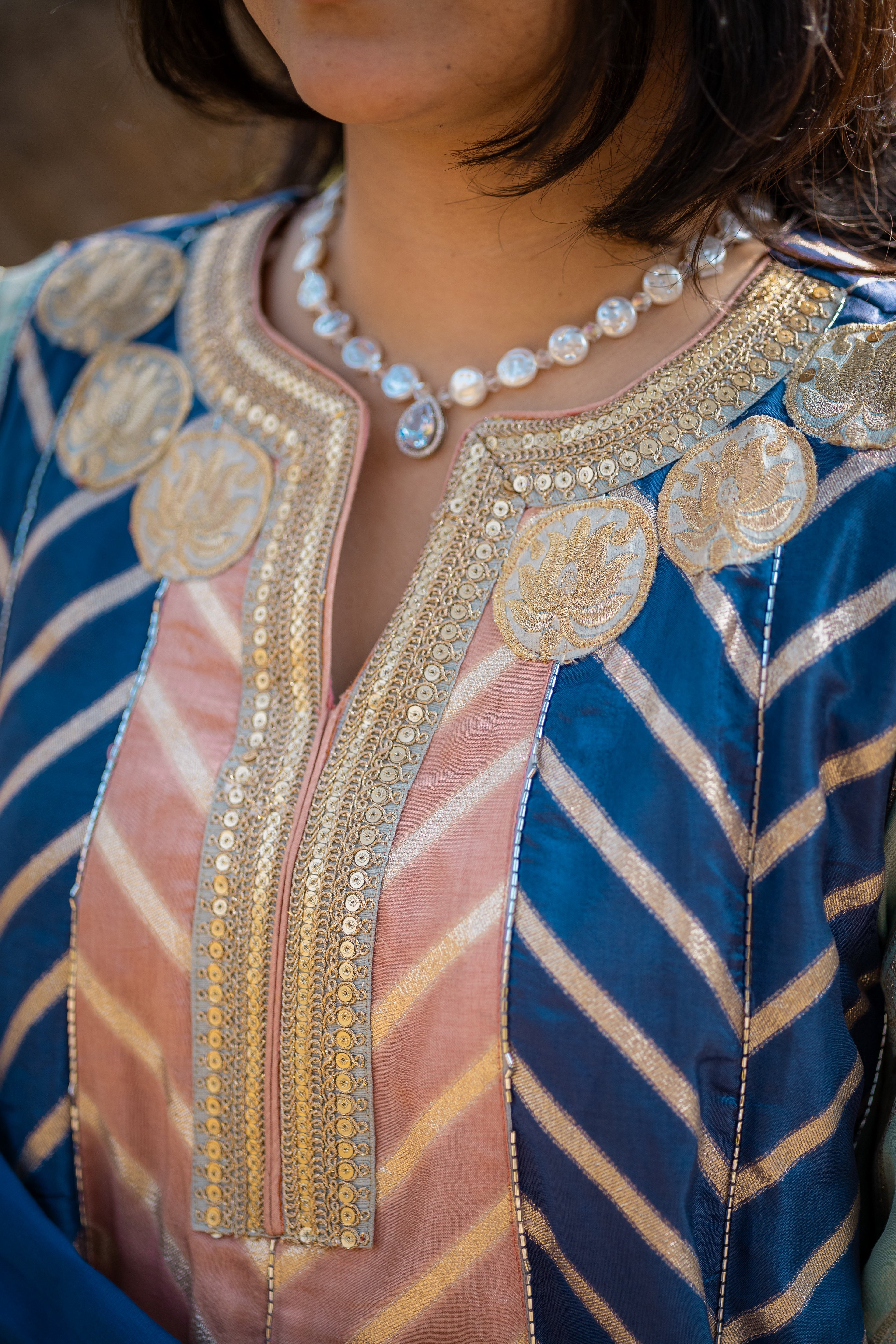 Royal Teal Muga Silk Suit Set with Zari Accents