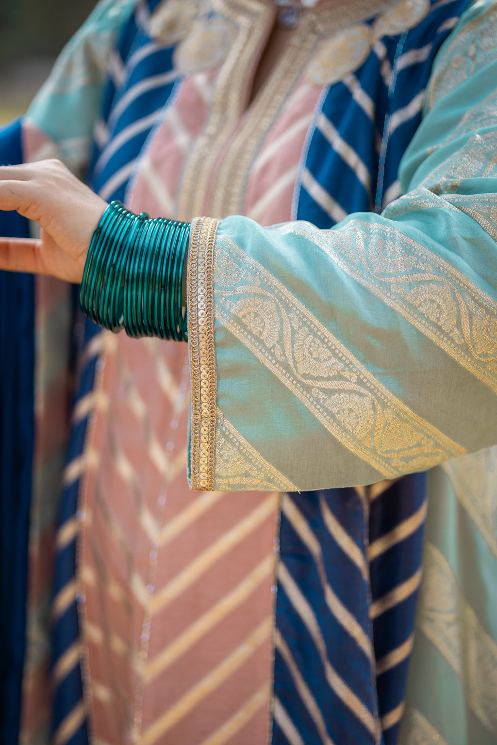 Royal Teal Muga Silk Suit Set with Zari Accents